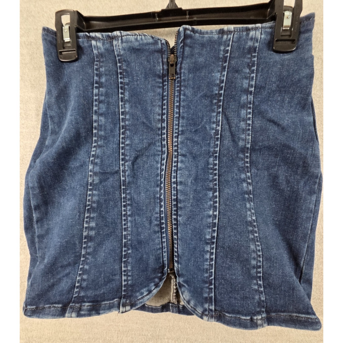 We The Free People Size 0 Layla Denim Stretch Mini Skirt Full Zipper Preppy Boho